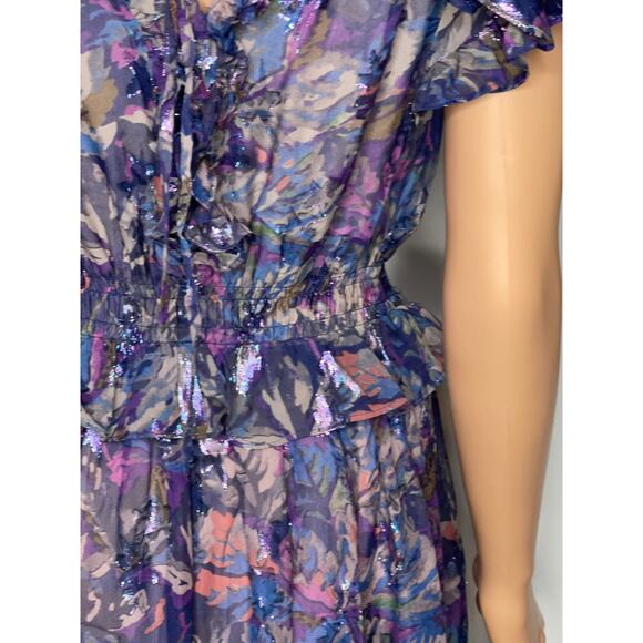Rebecca Taylor Giverney Fleur Print Silk Blend Dress M Ruffled Cocktail Romantic - Picture 11 of 14